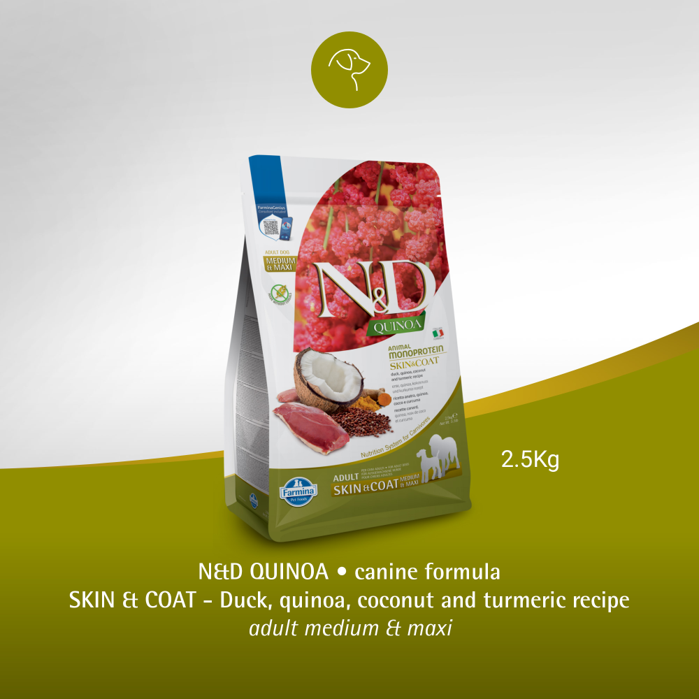 Farmina N&D Quinoa Duck Coconut & Turmeric Skin & Coat Grain Free Adult Medium & Maxi Dog Dry Food image 6