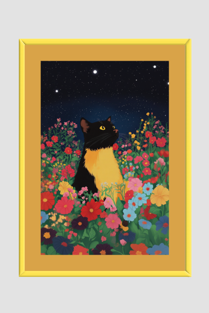 EverythingBoho Sci Fi Cat Framed Art (Yellow)