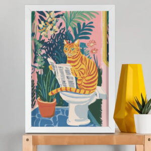 EverythingBoho The News Hungry Cat Wall Art (White)