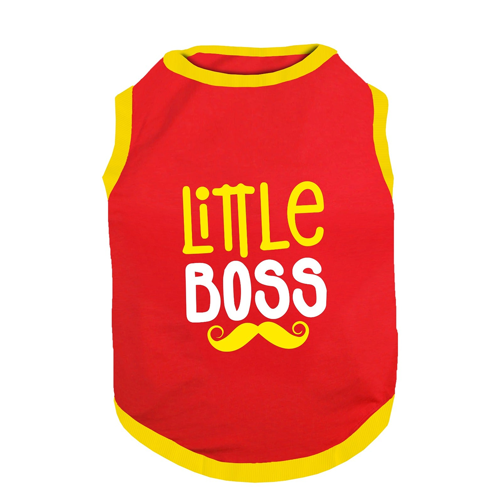 PawsIndia Little Boss Printed with Ribbed Sleeves TShirt for Dogs (Red) image 2