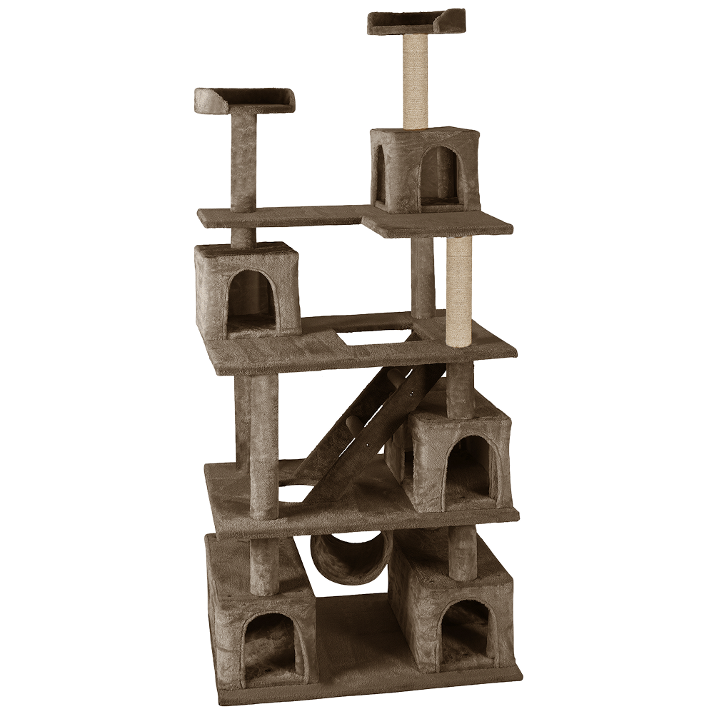 Furrlovers Multilevel Cat Tree with Ladder, Tunnel & Jute Rope Scratching Posts (Brown)