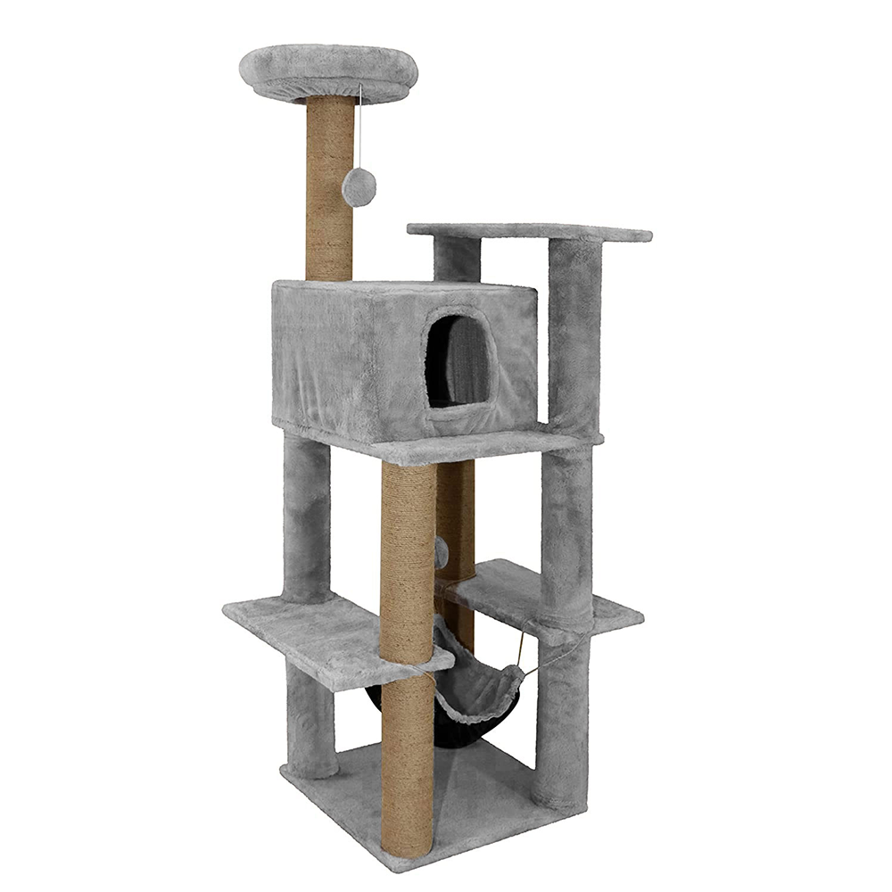 Furrlovers Multilevel Soft Fur Cat Tree with Condo, Hammock & Sisal Scratching Posts (Grey)