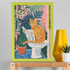 EverythingBoho The News Hungry Cat Wall Art (Olive Green)