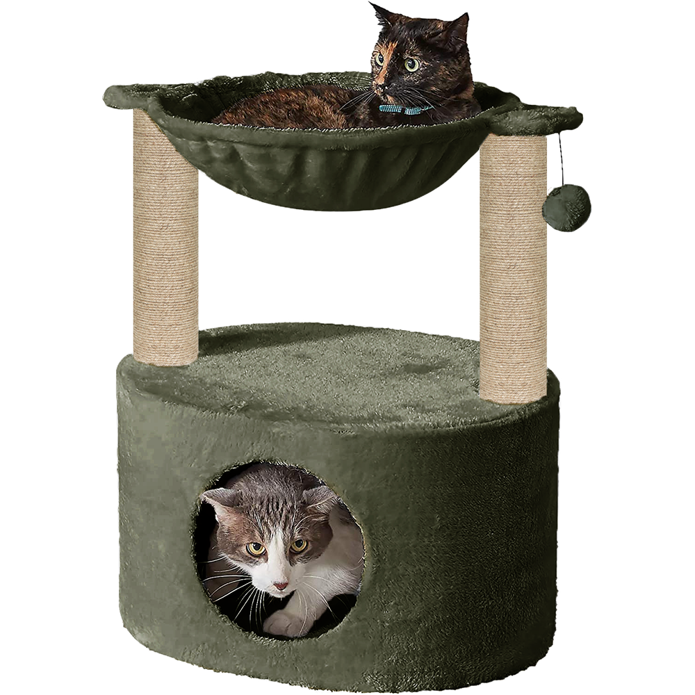 Furrlovers Dual Level Cat Bed and Scratching Post with Hammock (Green)