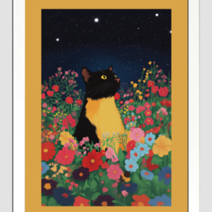 EverythingBoho Sci Fi Cat Framed Art (White)