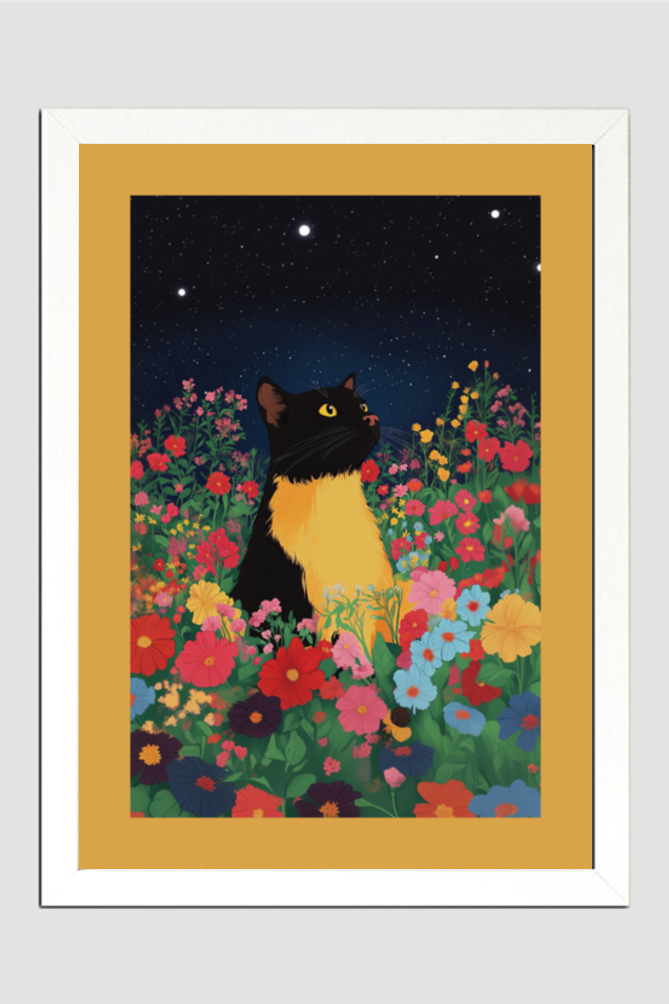 EverythingBoho Sci Fi Cat Framed Art (White)