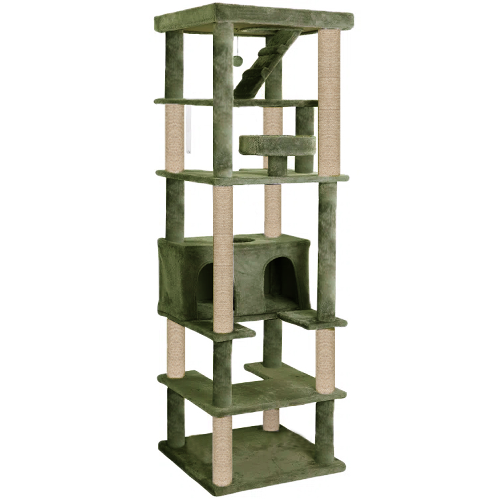 Furrlovers Multilevel Cat Tree with Condo, Ladder & Jute Rope Scratching Posts (Green)