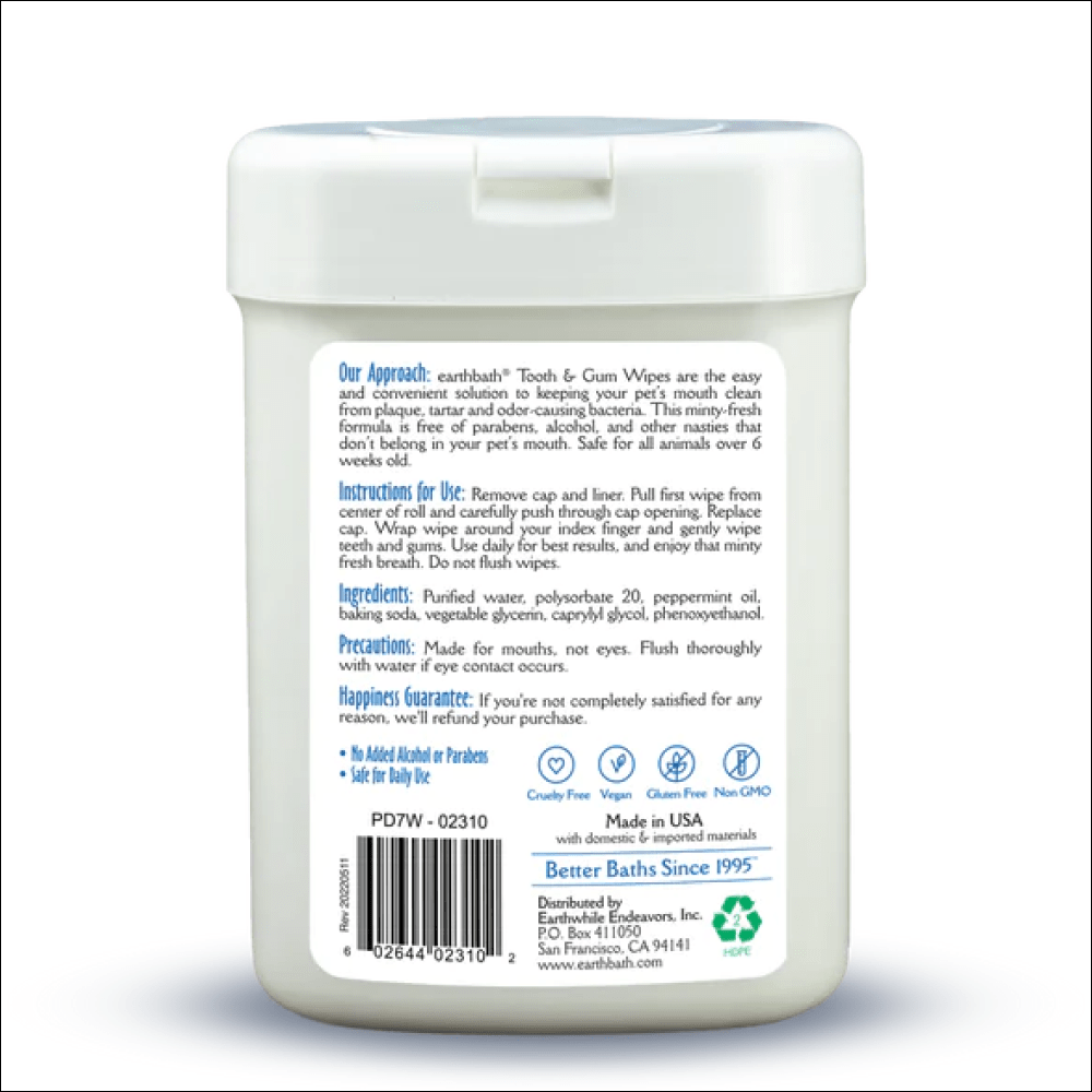 EarthBath Peppermint Flavor Tooth & Gum Wipes for Dogs and Cats image 2
