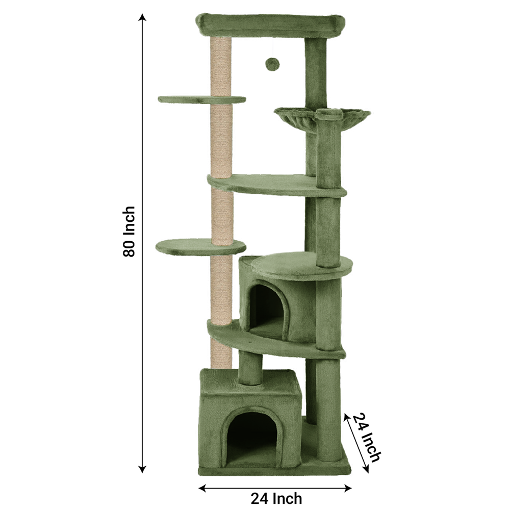 Furrlovers Multilevel Cat Tree with Scratching Posts, Condo & Top Bed with Jute Rope (Green) image 5