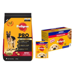 Pedigree PRO Active Adult Large Breed Dry Food, Pedigree Chicken Liver Gravy Dogs Wet Food Combo