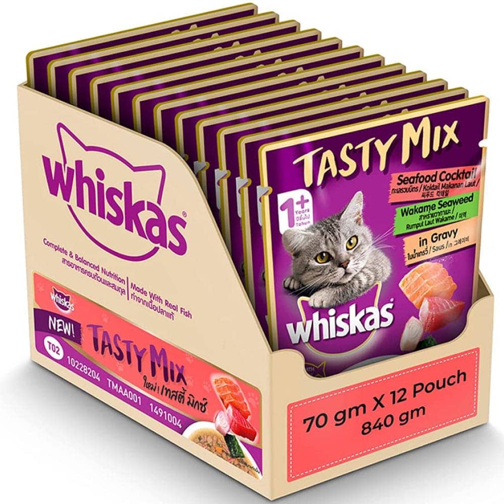 Whiskas Chicken With Tuna And Carrot in Gravy and Seafood Cocktail With Wakame Seaweed in Gravy Adult Cat Wet Food Combo image 2