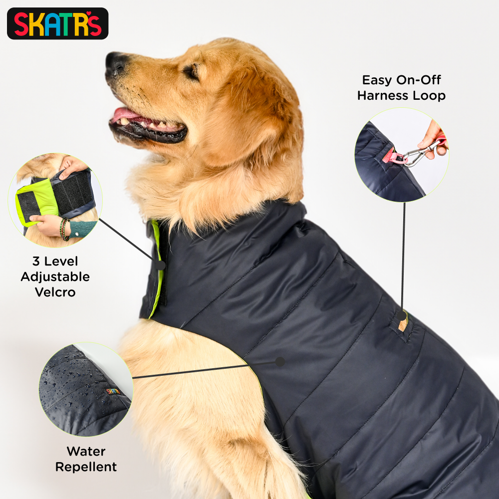 Skatrs Midnight Blue Puffer Reversible Jacket for Dogs and Cats | With Adjustable Baby Velcro image 4