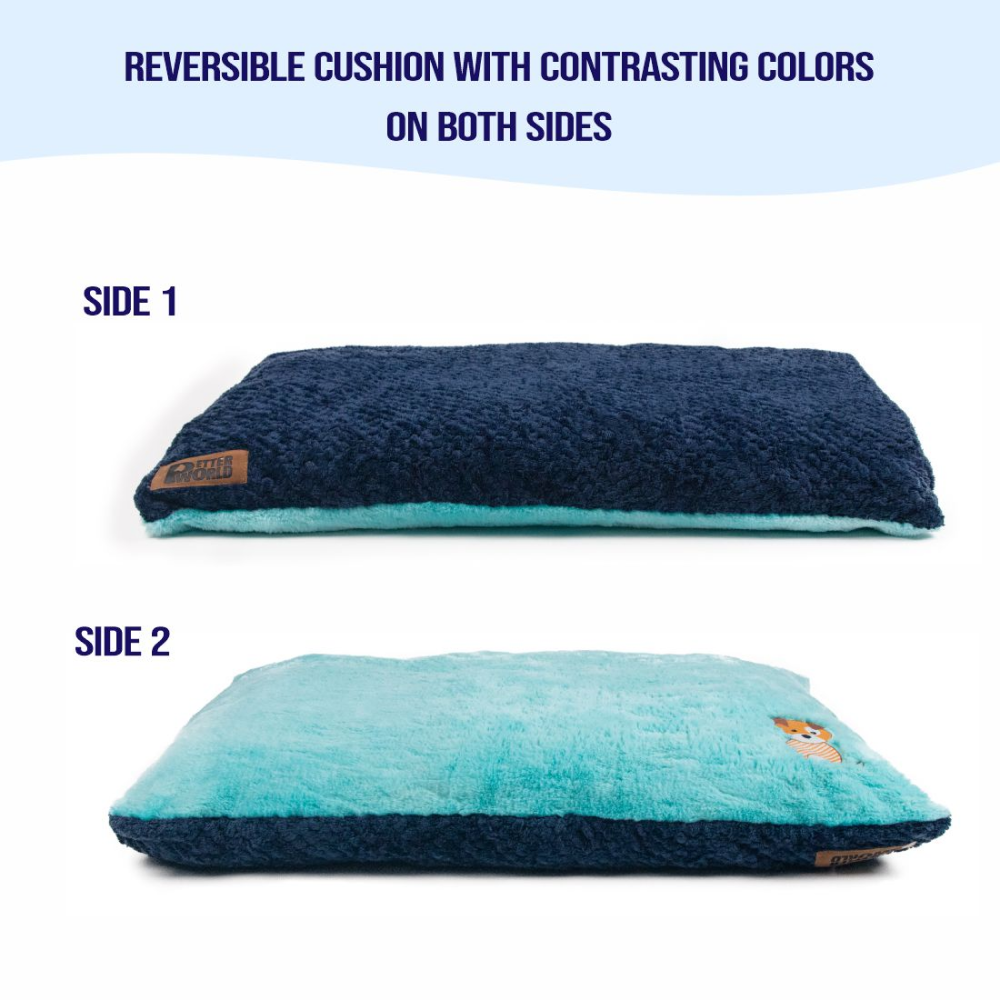 Petter World Luxury Reversible Chopped Foamed Pillow Bed with Soft Fur for Dogs (Turquoise) image 3