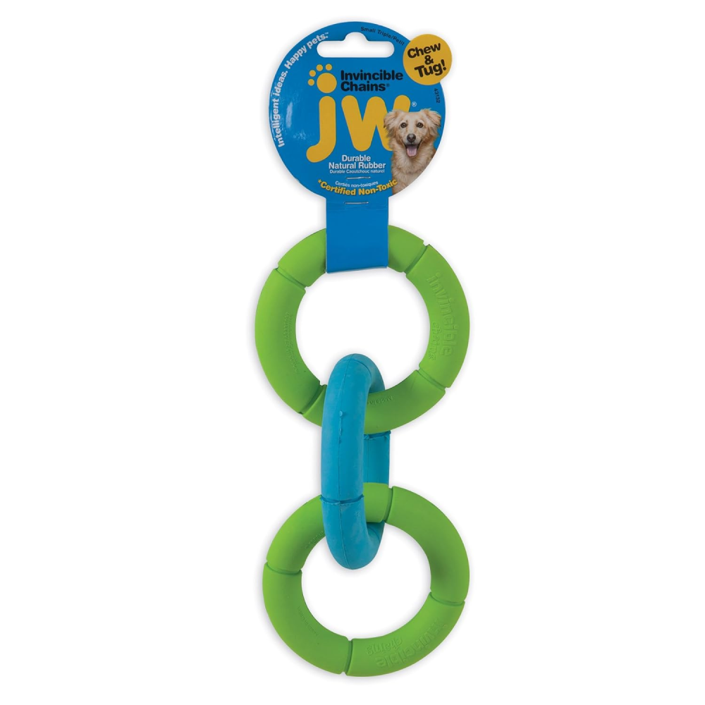 JW Invincible Chains Triple Toy for Dogs (Green/Blue) image 2