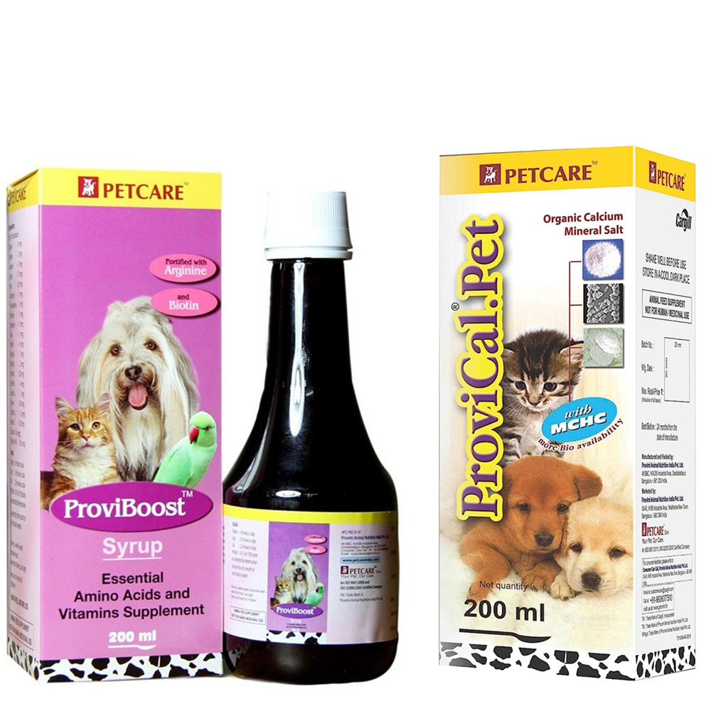 Petcare Provical Pet Calcium Syrup (200ml) and Proviboost Multivitamin Syrup (200ml) Combo for Dogs & Cats