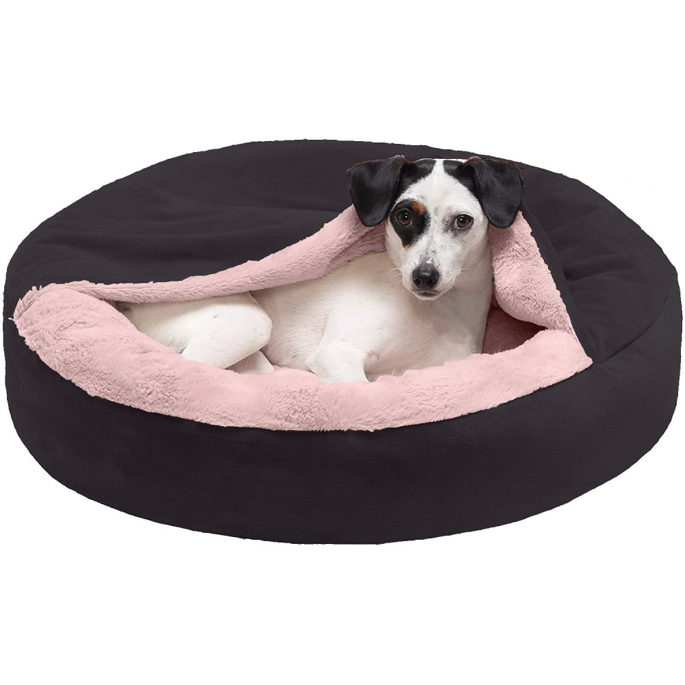 Fluffy Petslover Calming Anti Anxiety Hooded Fabric Bed with Attached Blanket for Dogs and Cats (Black) (Limited Stocks)