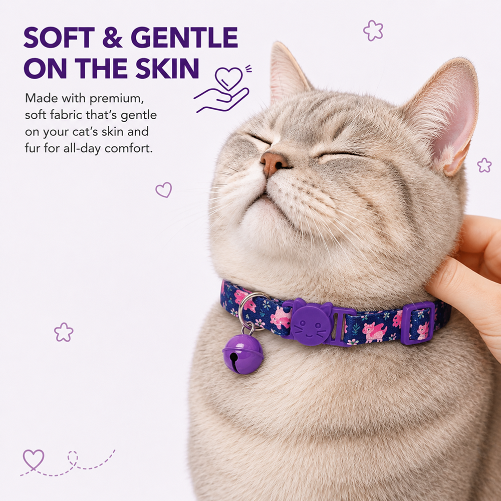 Talking Dog Club Everyday Collar with Sea Horse Bell for Cats (Navy/Purple) image 4