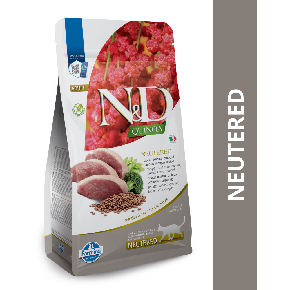 Farmina N&D Neutered Quinoa Duck, Broccoli & Asparagus Adult Cat Dry Food image 2