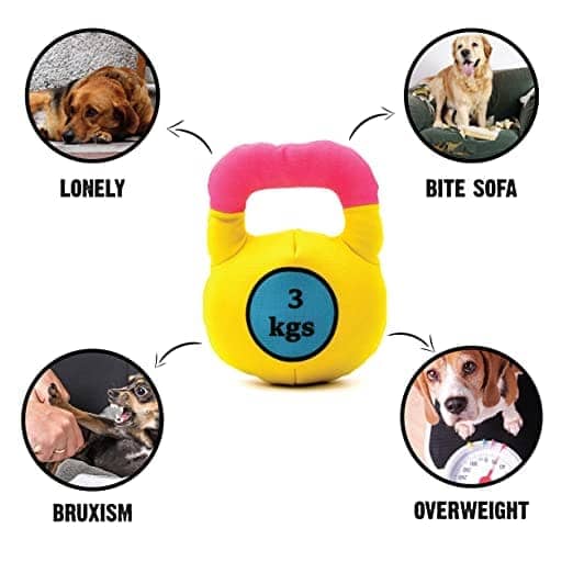 Goofy Tails Gym Series Kettlebell Plush Toy for Dogs | For Soft Chewers (Yellow) image 4