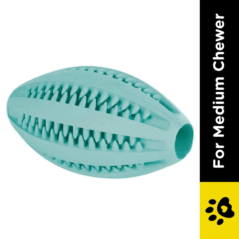 Trixie Denta Mint Flavour Natural Rubber Fun Rugby Ball Toy for Dogs | For Medium Chewers image 2