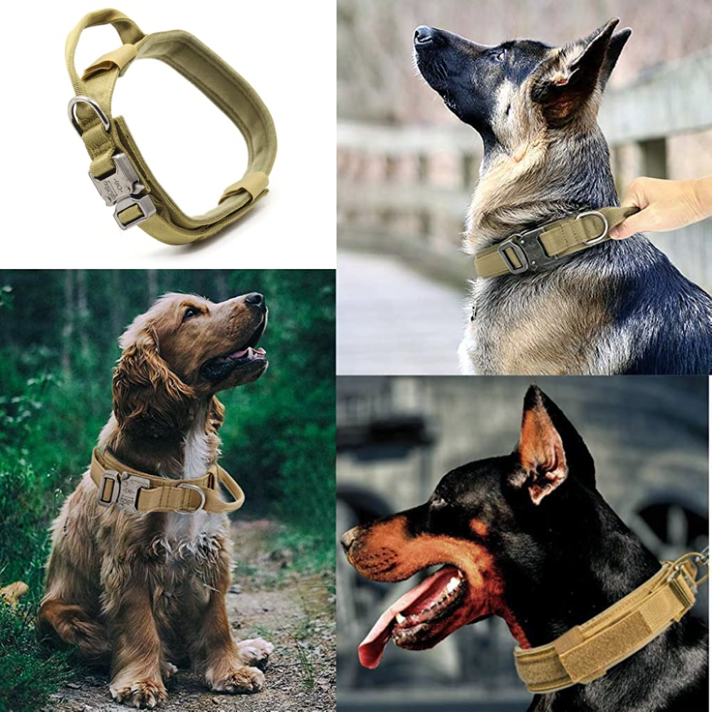 QPets Tactical Adjustable Nylon Collar with Handle for Dogs (Khaki) image 7