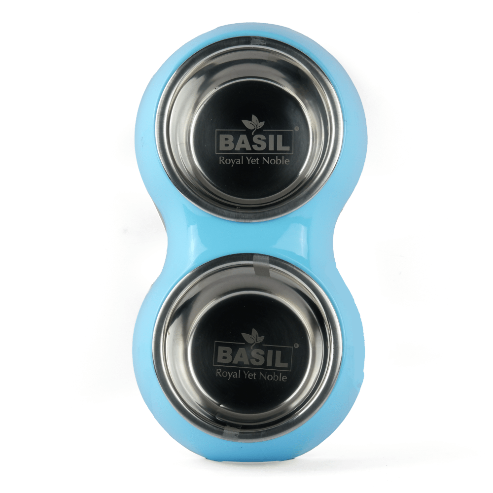 Basil Double Melamine Bowl Dinner Set for Dogs and Cats (Blue) image 4