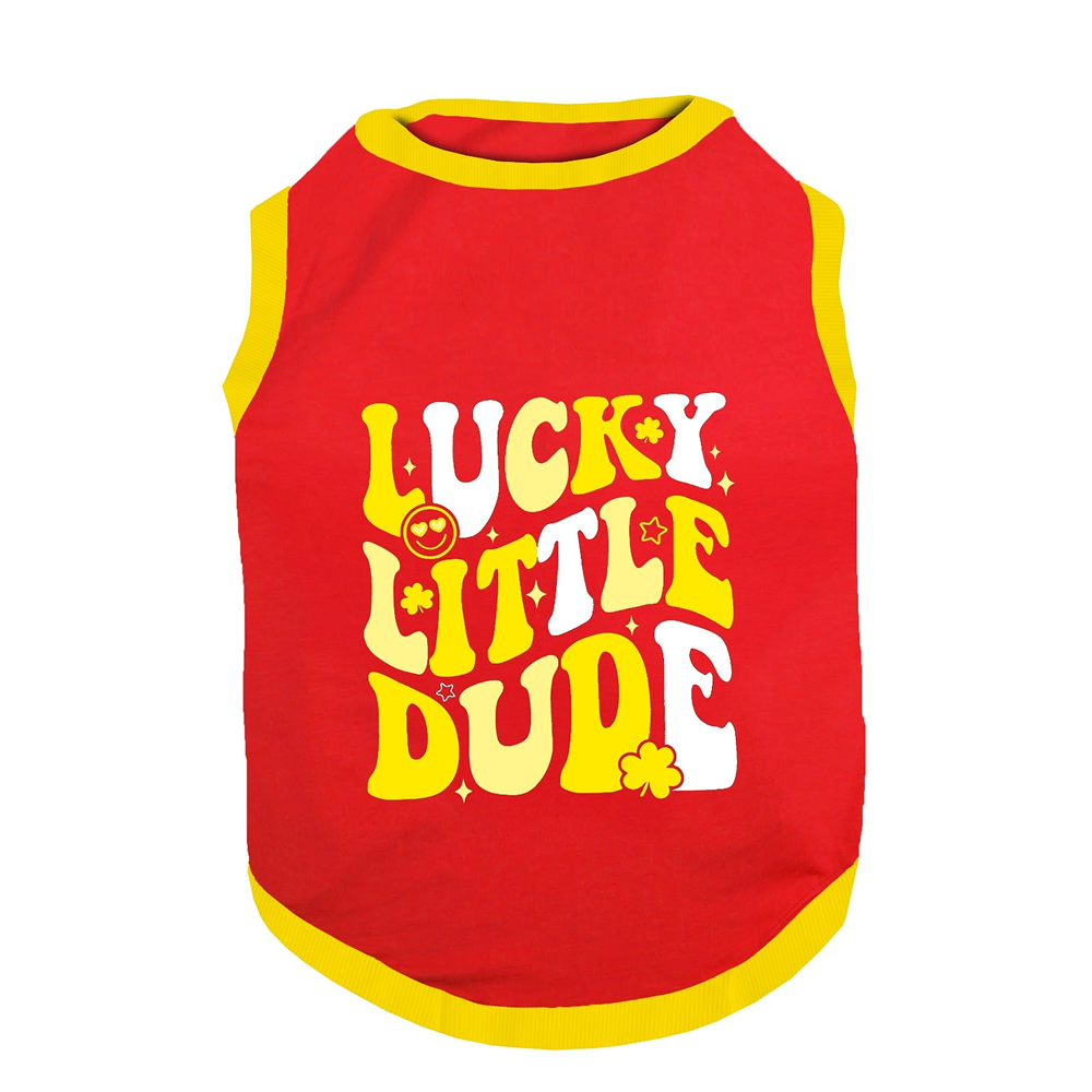 PawsIndia Lucky Little Dude Printed with Ribbed Sleeves TShirt for Cats (Red)