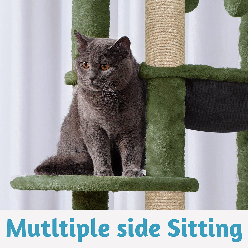 Furrlovers Multilevel Cat Climbing Tower with Top Bed and Multiple Seats (Green) image 4