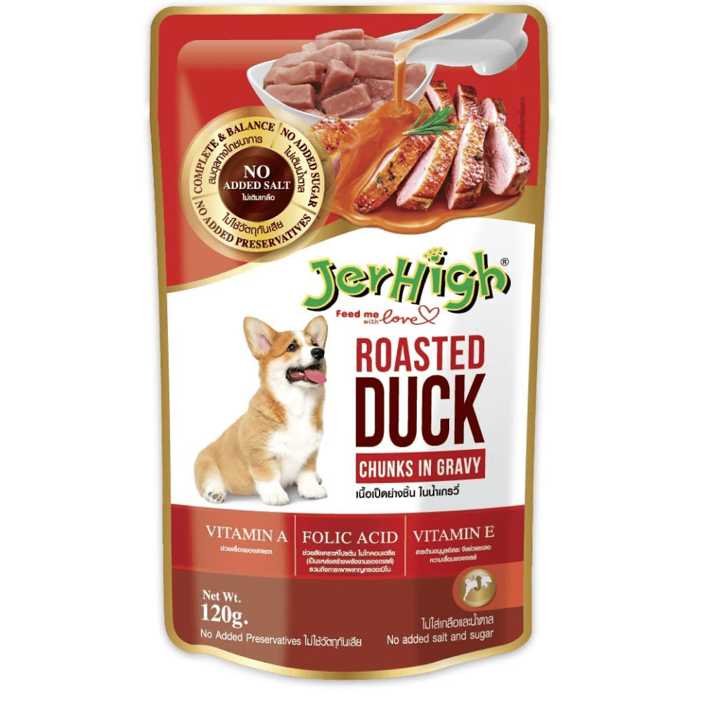 JerHigh Roasted Duck in Gravy and Chicken And Liver in Gravy Dog Wet Food Combo image 2