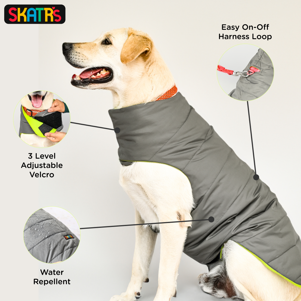 Skatrs Smokey Grey Puffer Reversible Jacket for Dogs and Cats | With Adjustable Baby Velcro image 4
