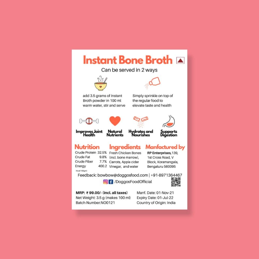 Doggos Instant Chicken and Carrots Bone Broth Gut and Vision Formula (Makes 100ml) for Cats and Dogs image 3