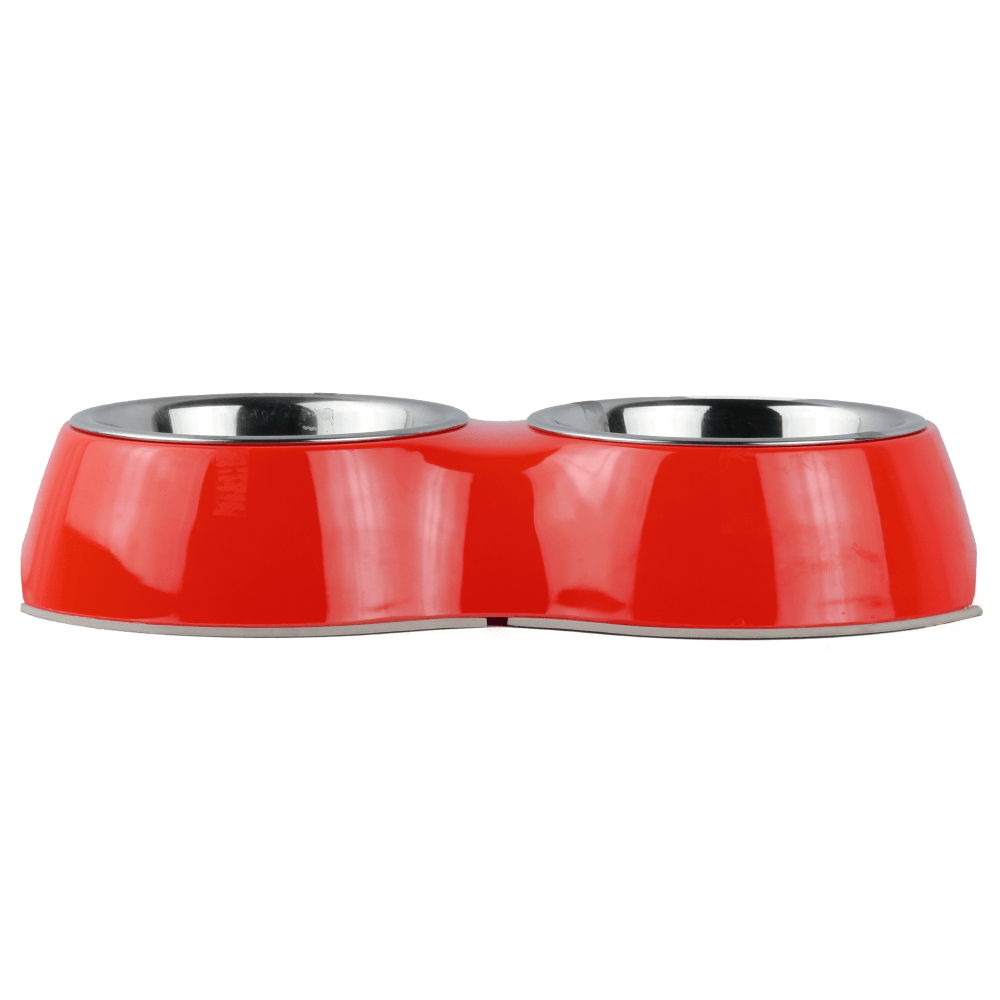 Basil Double Melamine Bowl Dinner Set for Dogs and Cats (Red) image 2