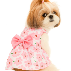 KUTKUT Cute Floral Pattern with Lovely Bow Dress for Small Dogs & Cats