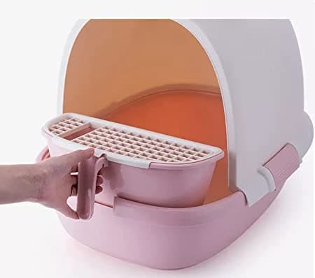 PetGains Fully Enclosed Litter Box Deodorant Anti Stink Toilet for Cats (Pink/White) image 3