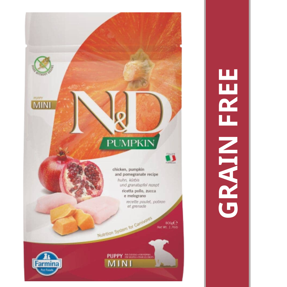 Farmina N&D Pumpkin Chicken & Pomegranate Grain Free Puppy Mini Dog Dry Food (800g) Special Offer