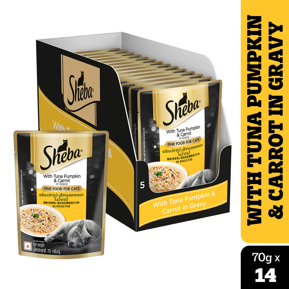 Sheba Chicken Loaf, Chicken With Tuna and Tuna Pumpkin & Carrot In Gravy Rich Premium Adult Fine Cat Wet Food Combo image 3