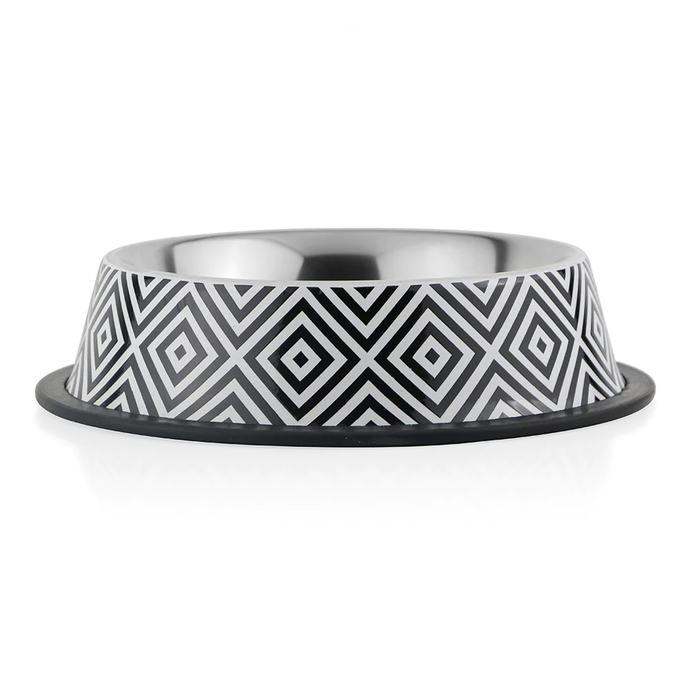 Pawpourri Steel Twiggy Striped Bowl for Dogs and Cats (Black/White) image 2