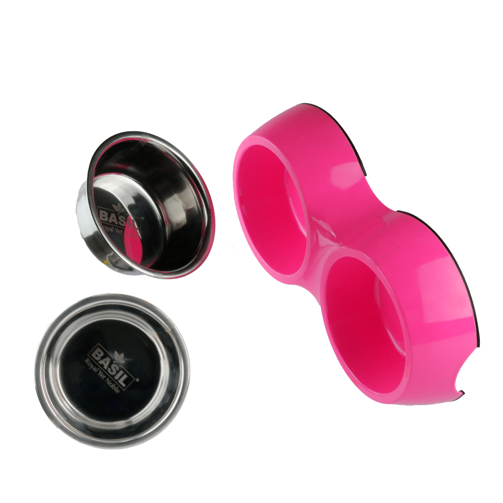 Basil Double Melamine Bowl Dinner Set for Dogs and Cats (Pink) image 4