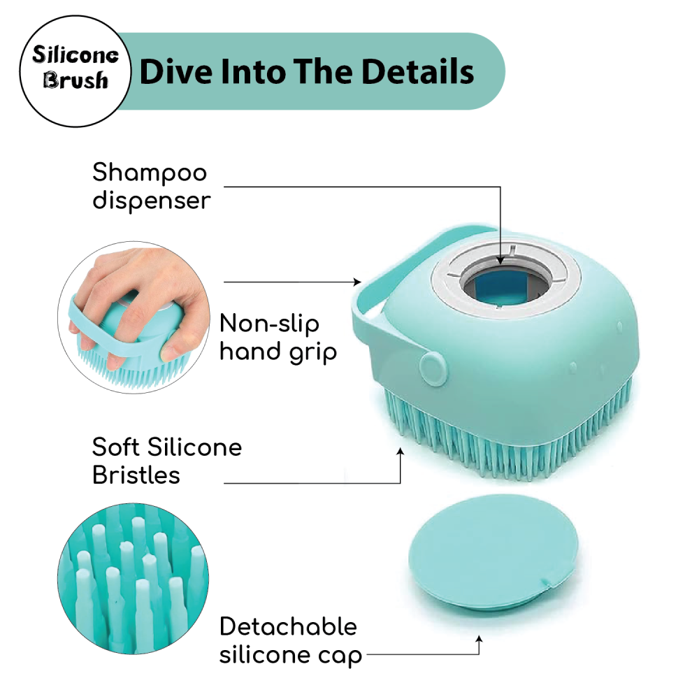 Papa Pawsome Shampoo Bath Silicone Brush for Dogs and Cats (Blue) image 3