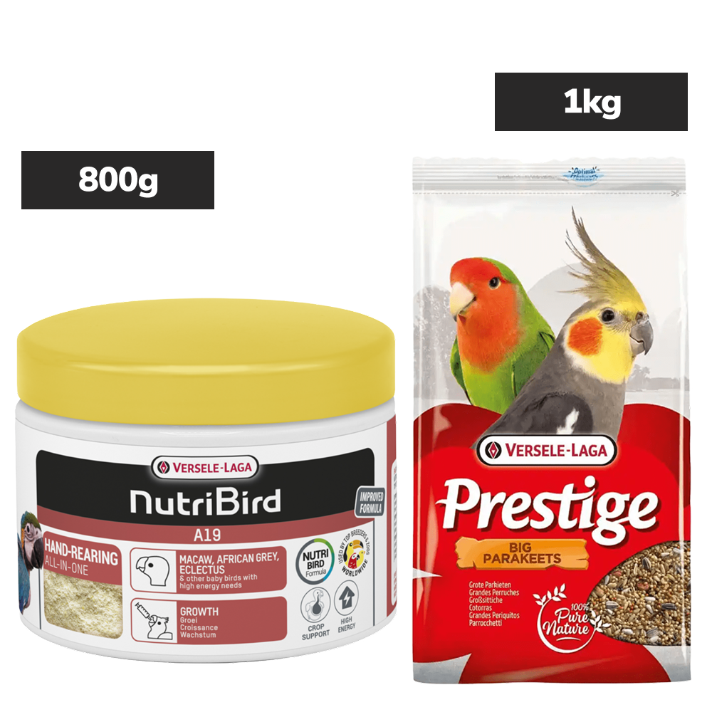 Versele Laga Nutribird A19 Supplement and Prestige Food For Big Parakeets and Birds Combo