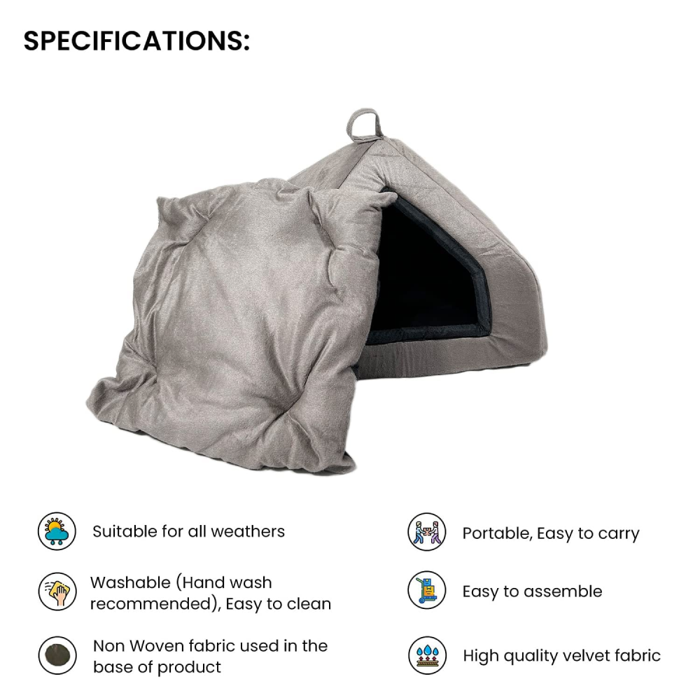 Fluffy's Pawsome Premium Soft Velvet Fabric Bed for Dogs and Cats (Grey) image 3