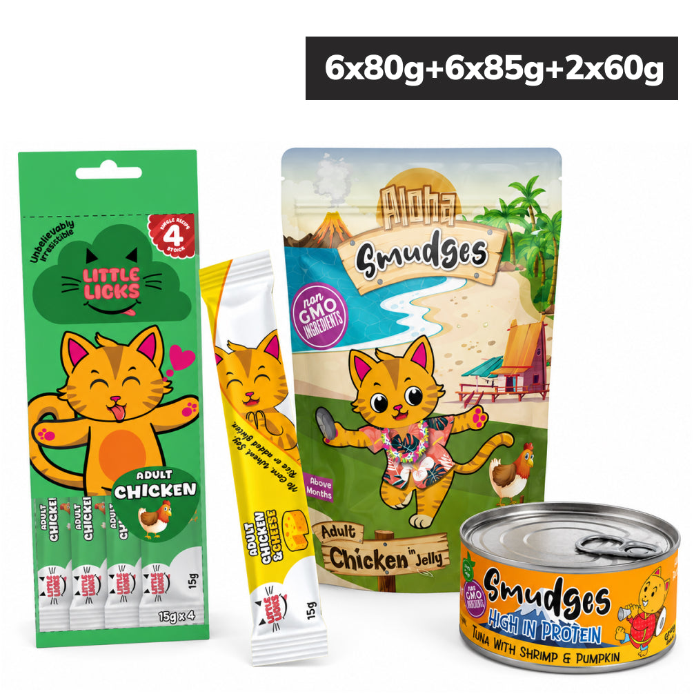Smudges Tuna Flakes with Shrimp & Pumpkin and Ocean Fish & Salmon and Chicken & Cheese and Chicken Adult Cat Treats & Wet Food