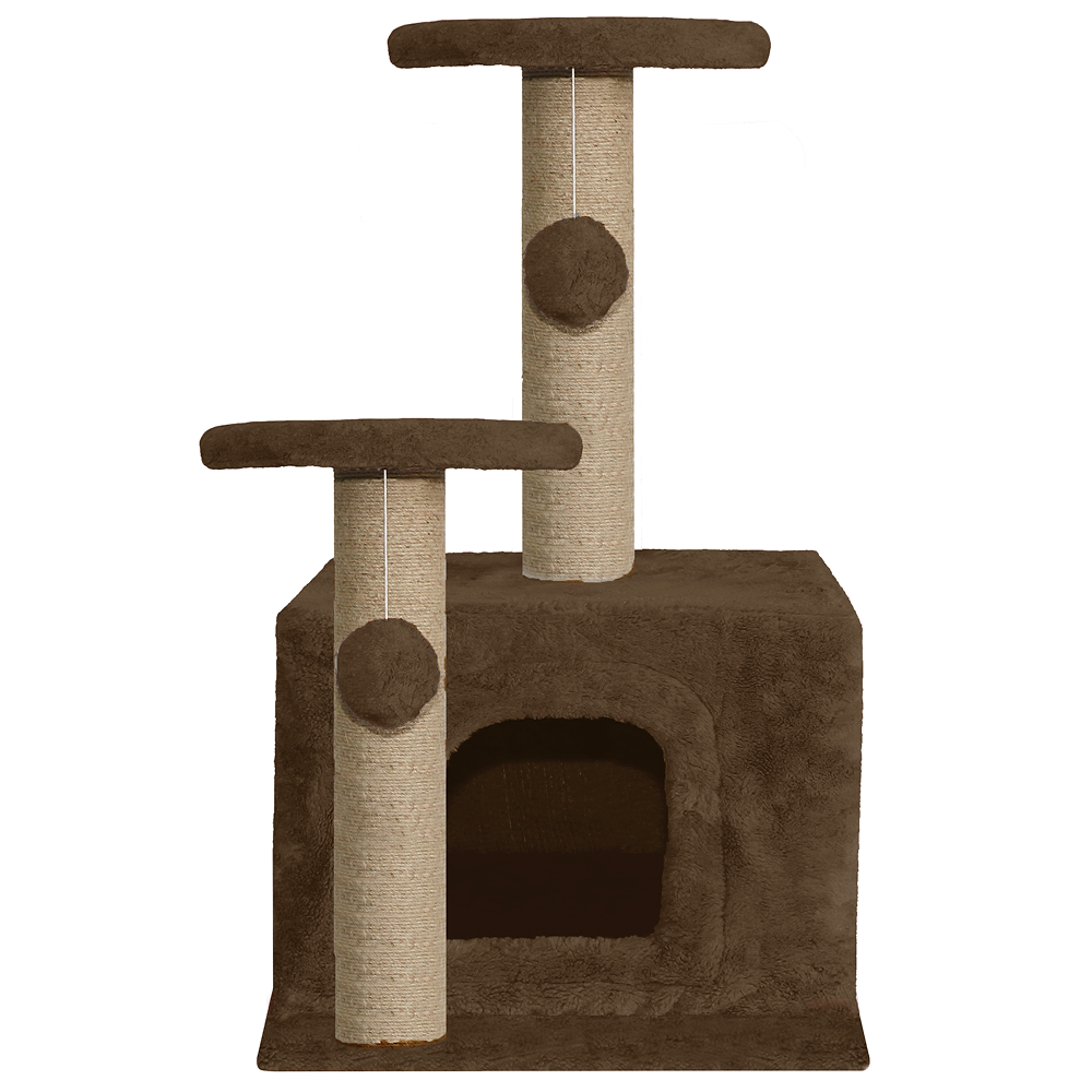 Furrlovers Soft Fur Activity Cat Tree with Natural Sisal Rope, Condo, Sisal Scratching Post & Hanging Ball Toys for Cats and Kittens (Brown)