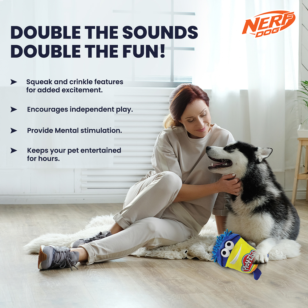 Nerf Dog Hasbro Squeak and Crinkle Plush Toy for Dogs (Yellow/Blue) image 6