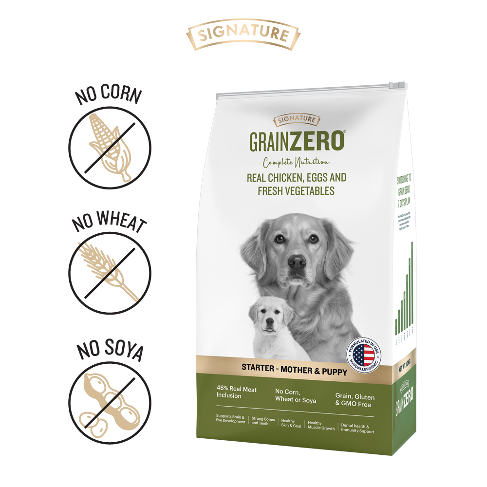Signature Grain Zero Real Chicken, Egg and Vegetables Mother and Puppy Starter Dog Dry Food image 2