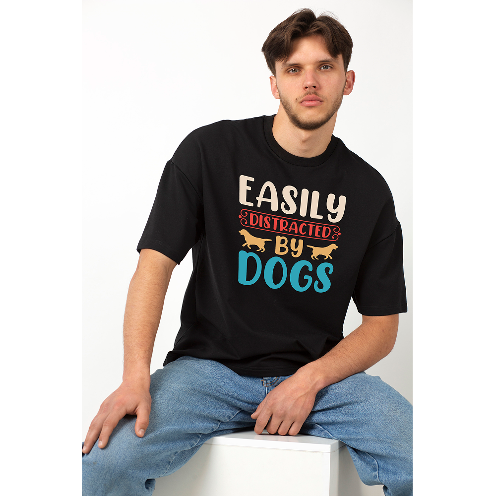 Seek Buy Love Easily Distracted by Dogs Oversized Tee (Black) image 1