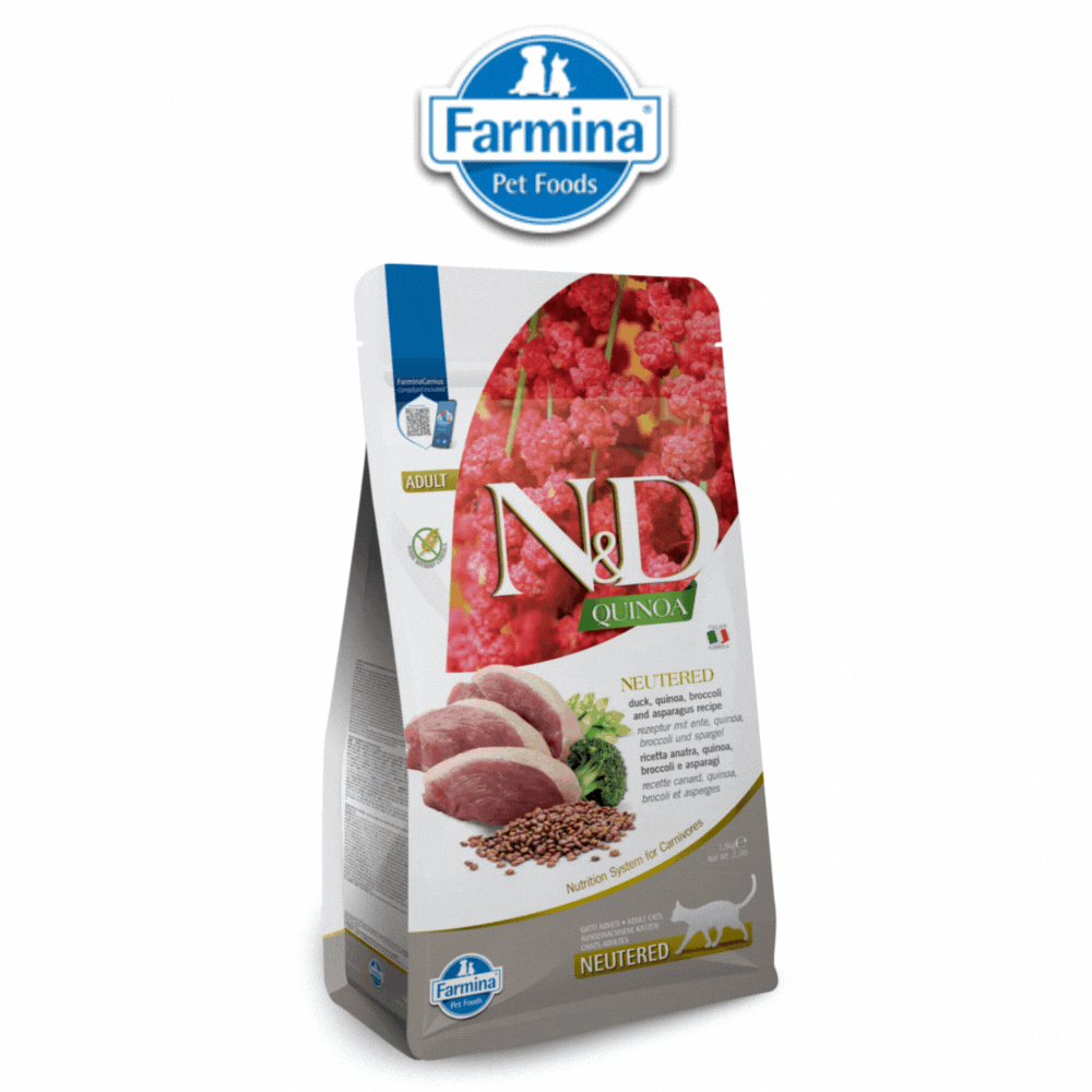 Farmina N&D Neutered Quinoa Duck, Broccoli & Asparagus Adult Cat Dry Food image 1