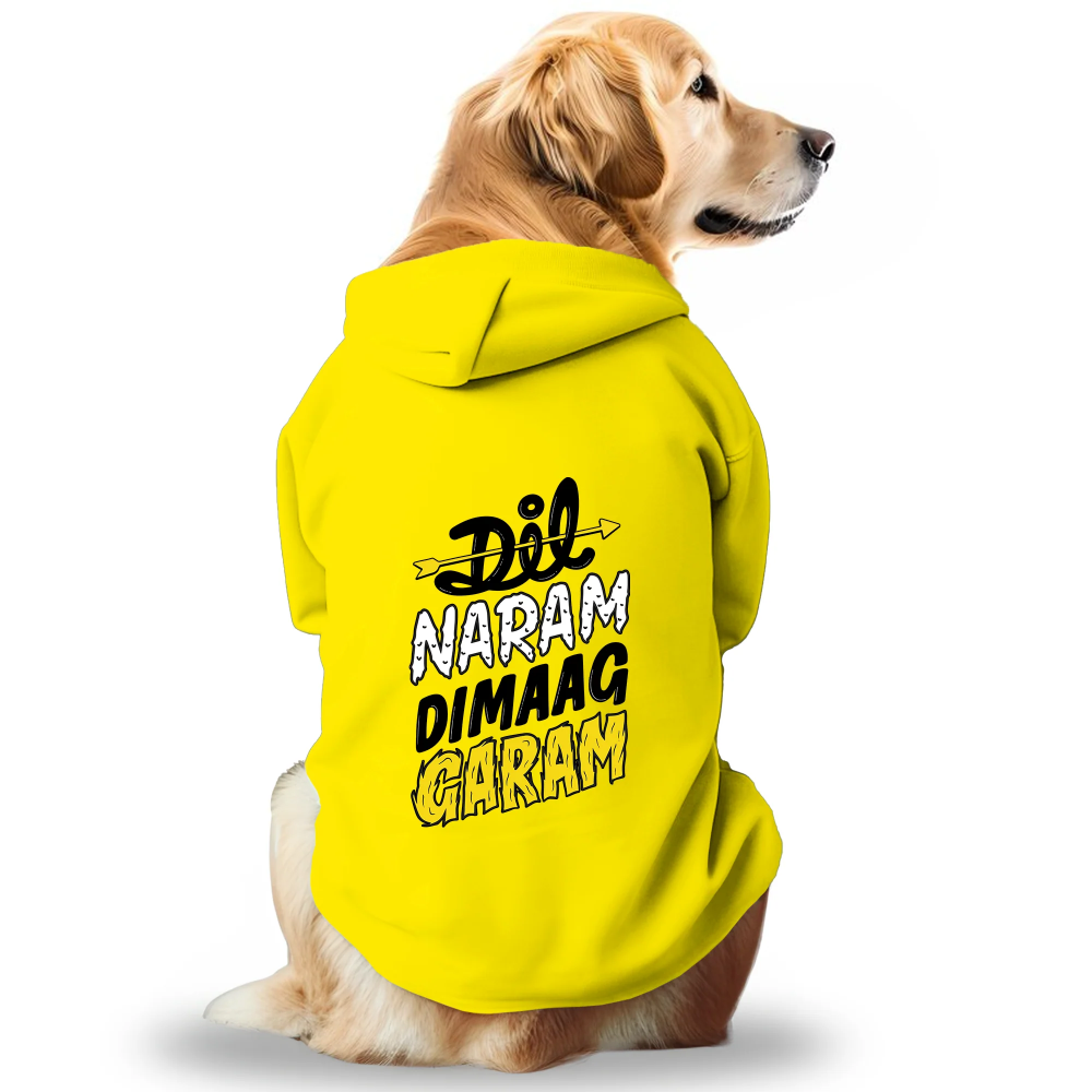 Pawsindia Dil Naram Dimag Garam Hoodie for Dogs (Yellow) image 1