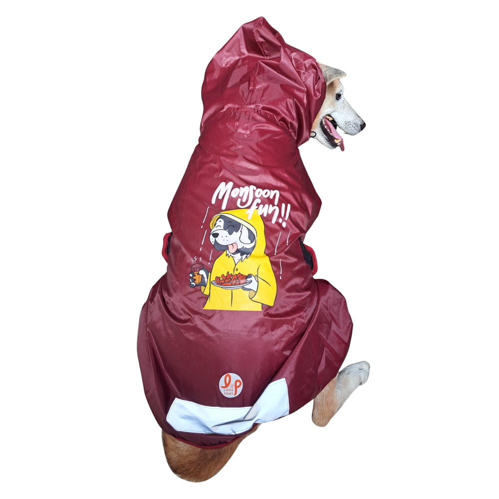 Fun Printed Raincoat for Dogs by Lana Paws (Maroon)