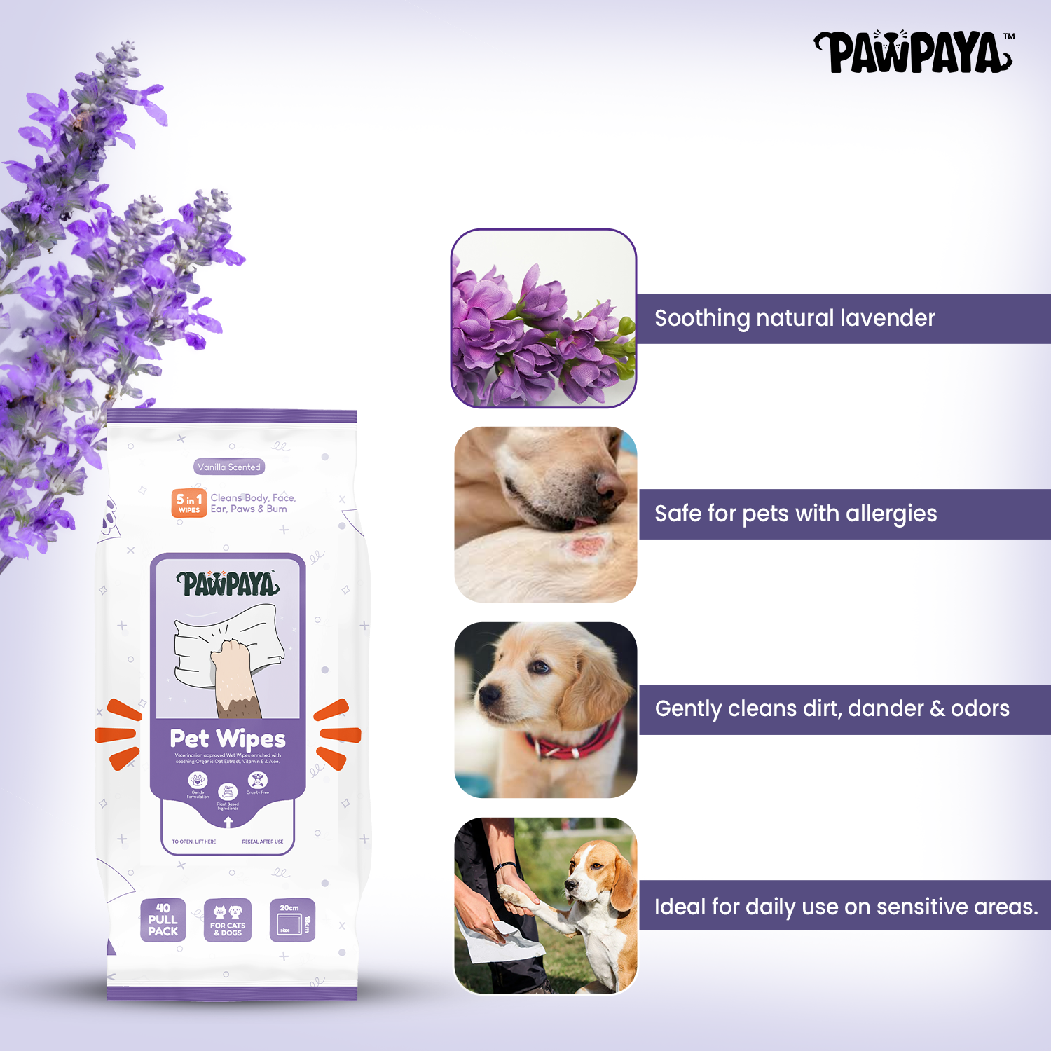 Pawpaya Lavender Wipes for Pets image 4